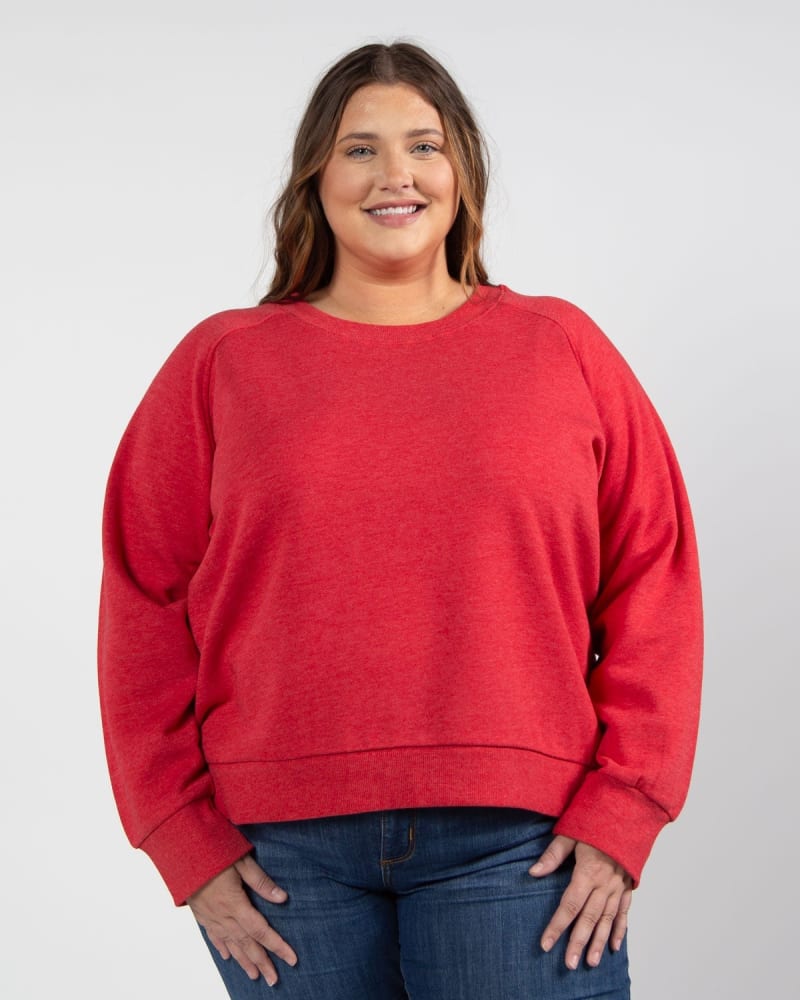 Front of a model wearing a size 2X Boxy Raglan Pullover in Red by chicka-d. | dia_product_style_image_id:289537